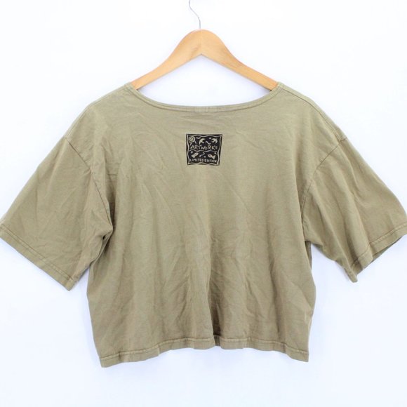 Vintage Artworks Limited Edition Cropped Shirt Women Brown Cat Art Graphic M 90s - Picture 7 of 10